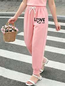3pcs Set Tween Girls' Letter & Heart Print Sweatpants Athletic - Multicolor - View 1