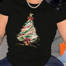 Camiseta Casual de Manga Corta para Mujeres 1 Pieza 100% Algodón Pesado - Cuello Redondo Cómodo, Camisetas Suaves y Adorables - negro - Ver 2