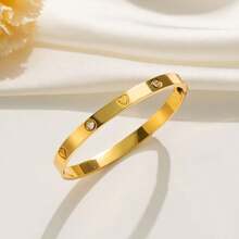 1pc Stainless Steel Heart Clover Stud Bracelet Five-Leaf Clover Bracelet Fashion Versatile Non-Fading Daily Wear Jewelry - Multicolor - View 13