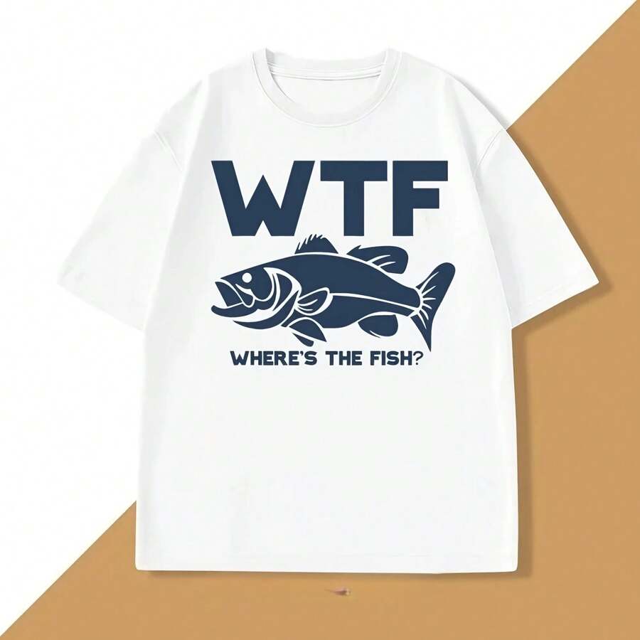 Funny Where Is The Fish T-Shirt For Women, Fisherman Fishing T-Shirt, Father's Day Gifts, Casual Short Sleeve Graphic Tee Y2K - 彩色 - 查看 1