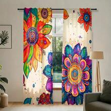 2pcs Bohemian Style Mandala Floral Print Rod Pocket Curtains, Modern Polyester Curtains, Suitable For Bedroom, Kitchen, Office, Living Room - Machine Washable, Multi-Functional Room Decor, Living Room Curtains - Multicolor - View 6