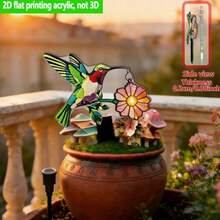 Estaca de colibrí floral de acrílico plano 2D con base, fácil de instalar, decoración de jardín y hogar para primavera/verano - E - Ver 6