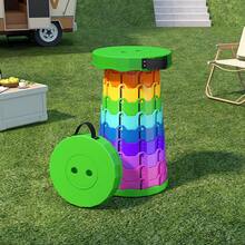 1pc Rainbow Telescopic Stool, Portable Plastic Folding Stool, Adjustable Height, For Outdoor, Train Queue, Fishing - Multicolor - View 2