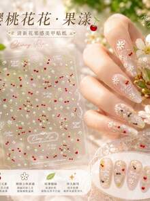 1片裝 5D浮雕蝴蝶結美甲貼紙 可愛櫻桃水果美甲貼 自黏式甜美美甲用品 DIY美甲配件 - 彩色 - 查看 2