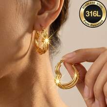 Hochwertige Edelstahl-Anhänger-Ohrringe, hochglanzpolierter natürlicher Glanz, 316L hypoallergene Ohrstecker, einzigartiges Design, Unisex-Schmuck-Ohraccessoires - A - Übersicht 2