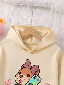 Set Hoodie dan Celana Olahraga Motif Kartun untuk Remaja Perempuan - Aprikot - View 3