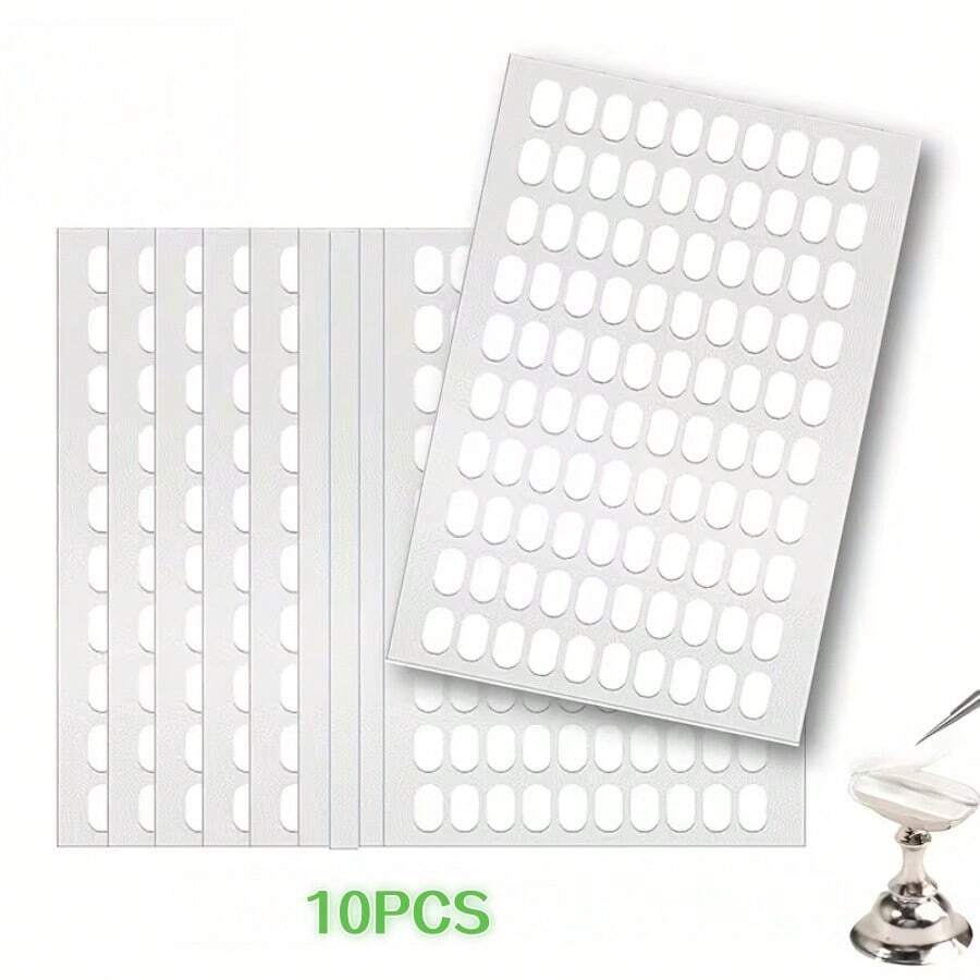 10Pcs Nail Art Display Stand Adhesive Tapes - Pre-Cut Removable Double-Sided Stickers, No Residue, Perfect For Holding Nail Tips On Practice Stands, Creating Nail Art Displays And Acrylic Nail Practice - Multicolor - View 1