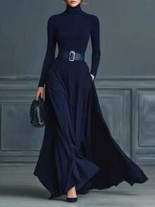 REFRESH YOUR WARDROBE NOW! Women's Autumn-Winter Dress, Long Sleeve, High Neck, Fitted Waist, Solid Color, Full Skirt, Sharp Effect, Elegant, Best Seller, Date - 白色 - 查看 11