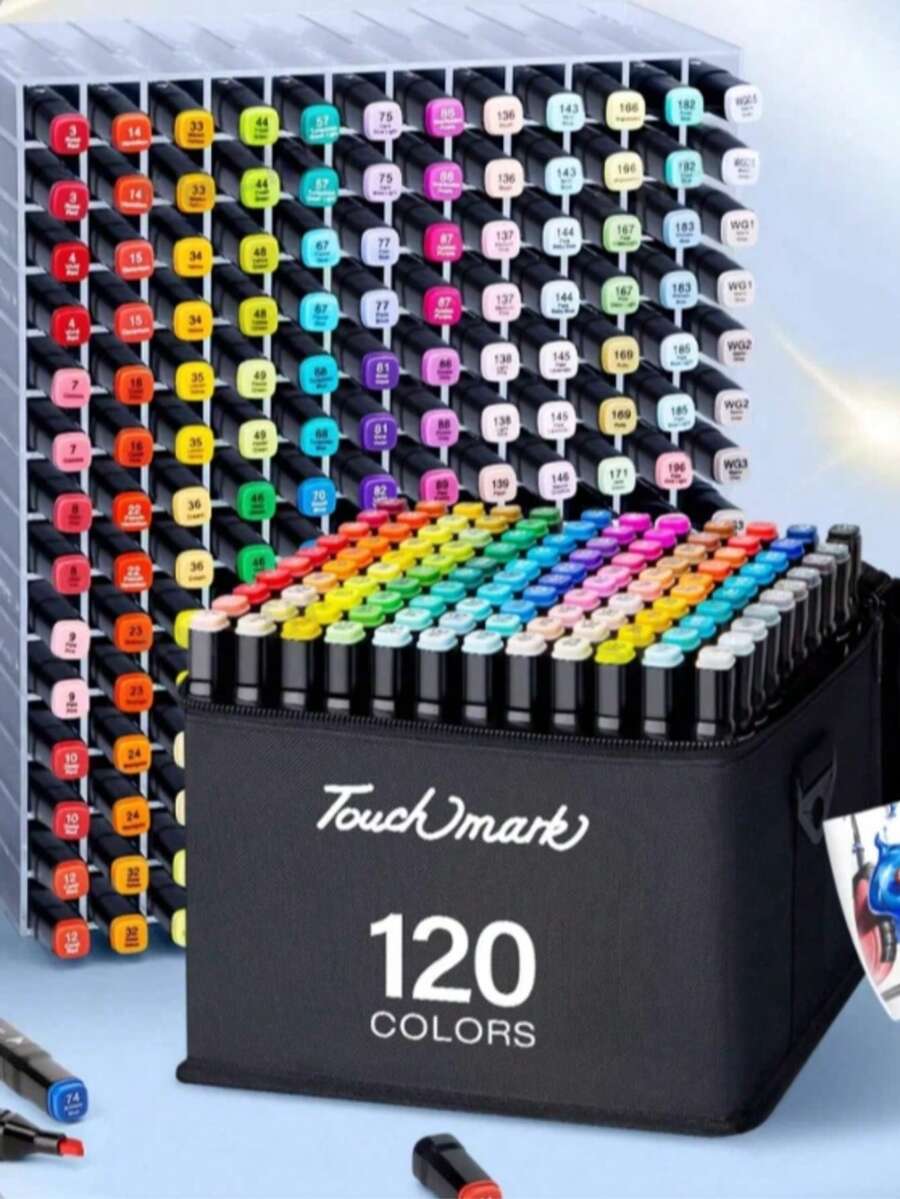 120 Colors Dual-Tip Acrylic Marker Set, Long-Lasting, Fade-Resistant, Suitable For Artists Painting, Also Applicable For Back-To-School Coloring Books, Can Be Used On Paper, Fabric, Wood, Stone, Plastic, Glass, Ceramic, Pumpkin,