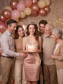 3rd To 100th Milestone Birthday Tiara & Sash Set With Pearl Brooch, Rose Gold Crystal Crown, Birthday Party Decorations Gift For Women & Girls - Multicolor - View 7