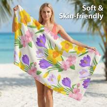 1pc Floral Microfiber Beach Towel Print, Quick Dry, Super Absorbent, Lightweight, Sand-Free, Perfect For Beach, Pool, Camping And Travel, Valentine's Day Gift, Beach Essential|Inspirational Design|Soft Absorbent Towel - Multicolor - View 4