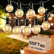 10/25/50/100FT G40 Outdoor Globe String Lights, 2700K Warm White Waterproof Patio Lights, E12 Base Shatterproof Bulb String Lights With Black Replaceable Wire & Hanging Hooks For Garden Backyard Party Decor - 美規A型插(110-127V) - 查看 1