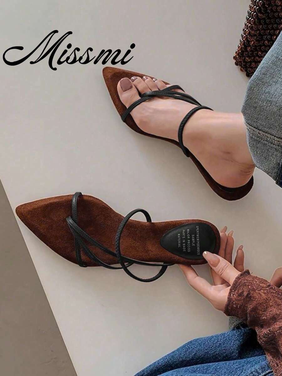 Giày sandal cao gót đế xuồng mũi nhọn bằng da Pháp năm 2025, kiểu dáng tối giản, thanh lịch dành cho nữ, gót nhọn, phù hợp với trang phục mùa xuân hè.