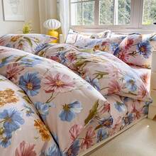 3-Piece Floral Duvet Cover Set, 100% Polyester, Soft & Breathable, Zipper Closure, Suitable For Bedroom, Hotel, Holiday Gift, Made In China - Blue - View 5