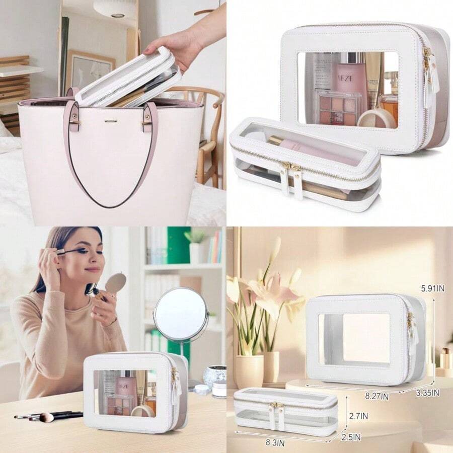 Pinkmik - Estuche para brochas de maquillaje transparente para viajes bolsa de cosméticos y artículos de cambiador bolsa de maquillaje delgada con cierre organizador de cartera pequeño esencial - Blanco - Ver 1