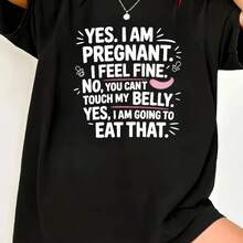 Camiseta Divertida para Anunciar el Embarazo para Mujer - Camiseta de Maternidad de Talla Grande con Estampado "Sí, Estoy Embarazada" - Tela Suave y Transpirable - Frase Divertida para Revel - negro - Ver 2