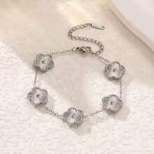 1pc Stainless Steel Heart Clover Stud Bracelet Five-Leaf Clover Bracelet Fashion Versatile Non-Fading Daily Wear Jewelry - Multicolor - View 18