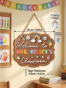 1pc Personalized Teacher Classroom Door Sign, Custom Text,Personalized Apple/Puzzle Design Wooden Door Hanger,Wooden Hanging Plaque, Back To School Welcome Sign Decor, Perfect Teacher Appreciation Gift - Multicolor - View 7