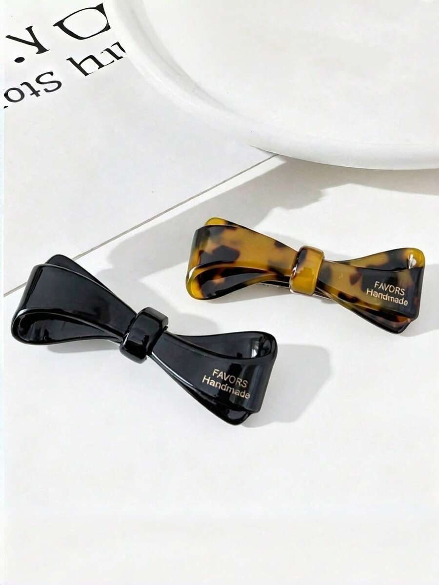 2 piezas Pinza de pelo minimalista y elegante de acetato con estampado de leopardo para coleta y flequillo lateral pequeño - Multicolor - Ver 1