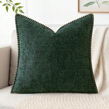 1pc Soft & Comfortable Skin-Friendly Double-Sided Chenille Pillow Cover With Stitched Edges, Moss Green (Without Filler), Suitable For Sofa And Bed, Spring/Summer - Dark Green - View 10