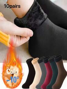 2/4/8PCS Thickened Warm Wool Mid-Calf Winter Socks, Solid Color Christmas Gift 10/24PCS - Multicolor - View 19