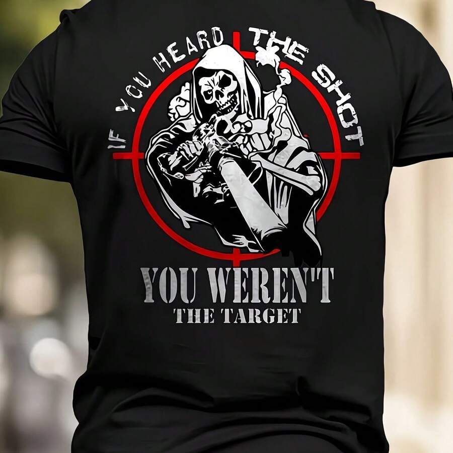 Camiseta Gráfica Táctica Sniper para Hombre, Negra, Diseño 'Si No Eres Objetivo, No Fuiste Elegido Hoy', Camiseta Holgada Oversize para Mujer - Multicolor - Ver 1