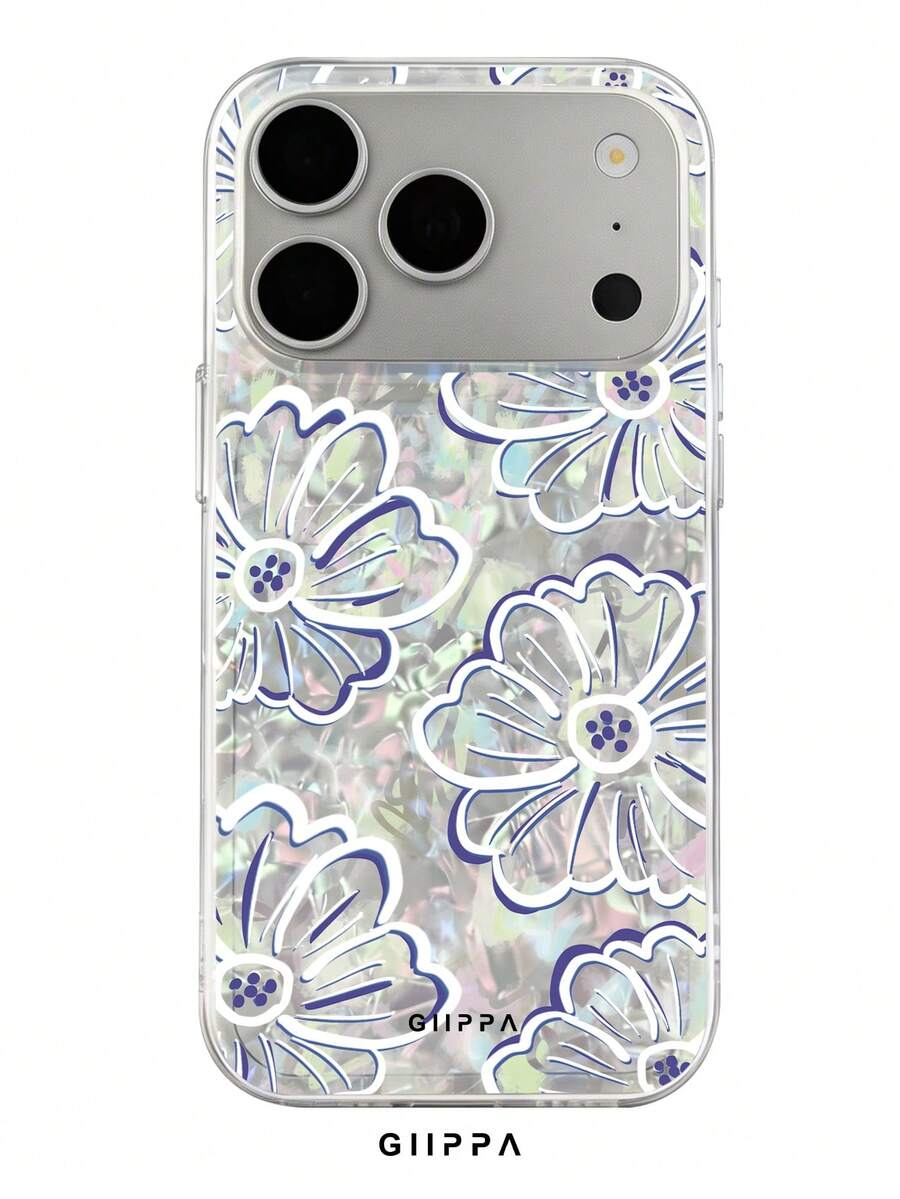 GIIPPA 1件貝殼紋理底部與碎花圖案設計手機殼,適用於Phone 17 Pro Max,兼容Phone 16 Pro Max、15 Pro Max、14 Pro Max,韓式高端時尚趣味手機殼,兼容11/12/13/14/15/16 Pro Max Plus,優雅設計適合男女使用,聖誕節、情人節、復活節、婚禮季與生日送給女友的完美禮物! - 彩色 - 查看 1