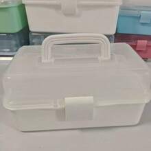 1 Plastic Three-Layer Storage Box, Multi-Purpose Storage Box, Household Folding Toolbox, Portable Art And Craft Box, Sewing Supplies Sorting And Organizing Box, Medicine Box - Pink - View 3