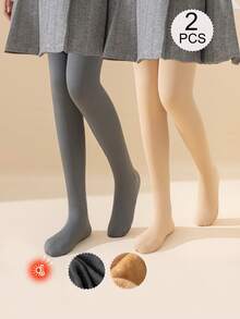 2/1 Pair Girls Kids Toddlers Leggings, Solid Colors: Gray, Beige, Skin Tone, Khaki, Camel, Stirrup Tights, Stirrup Leggings, Thermal Lined Pants, Suitable For Daily Wear Tights, Simple & Versatile Stirrup Pants, Smooth Surface, Soft & Skin-Friendly, Academic & Princess Style - Multicolor - View 10