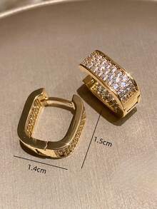1 Pair Fashionable Luxury U-Shaped Super Shiny Earrings Suitable For Women's Daily, Holiday And Party Wear - Yellow Gold - View 4