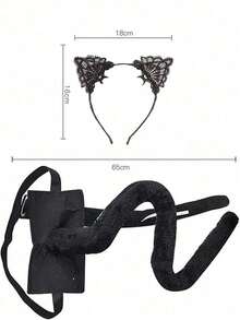 2pcs Festive Black Cat Headband + Long Tail Cosplay Prop Set - Black - View 5