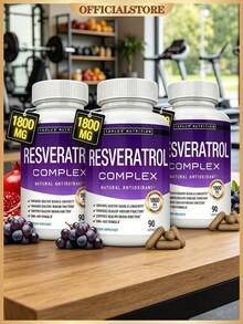 Resveratrol Supplement 1800 Mg Antioxidant Complex - Highly Potent Natural Trans-Resveratrol Pills For Healthy Aging, Overall Health Support, Immune System, Brain Function, For Men Women, 90 Capsules - 3bottel - 查看 10