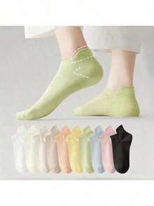 5/8 Double Pack Color Block Women's Low-Cut Socks, Women's Boat Socks, Summer Socks, Men's Boat Socks, Women's Boat Socks, Student Socks, Women's Short Socks, Girls' Socks, Sweat-Absorbent And Breathable. Seamless Toe, Anti-Pilling, Suitable For Outdoor Leisure, Sports Cycling, Can Be Worn In Spring, Summer And Autumn. - Multicolor - View 3