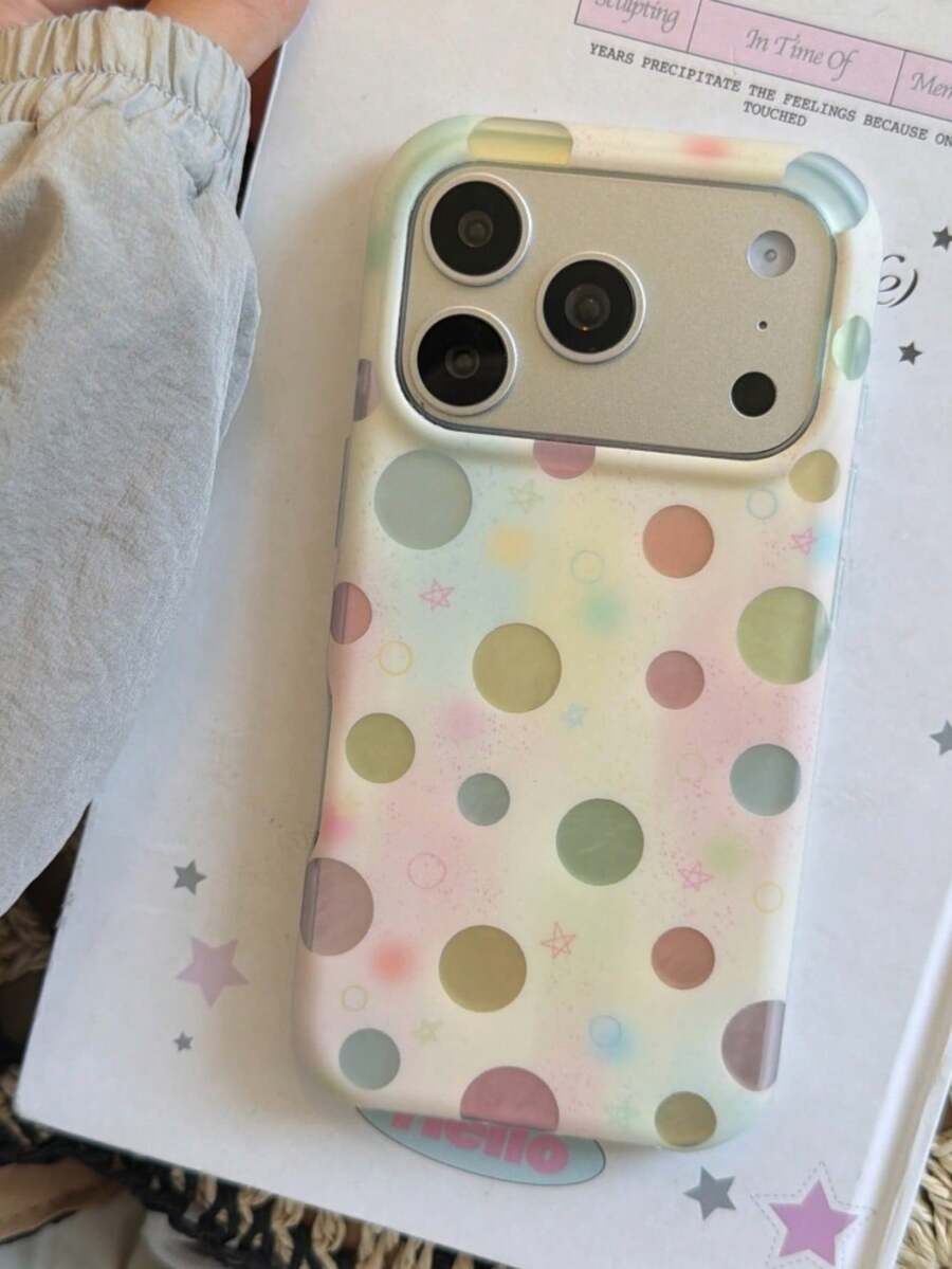 鮮豔可愛彩色漸層圓點 Ins 韓系手機殼，適用於 iPhone 17 Pro Max、16 Pro、17、15 Pro、14，雙層防震手機保護套，適合女孩