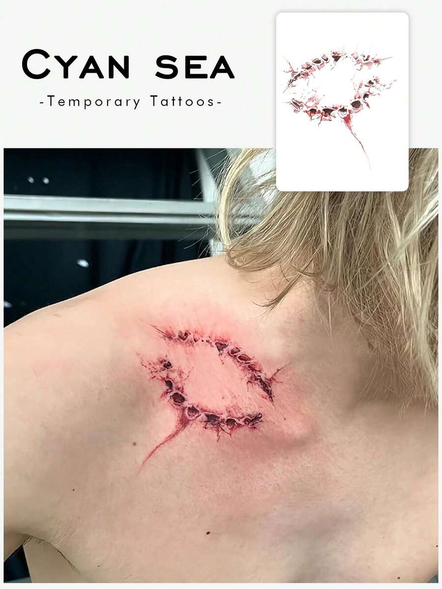 1pc Simulation Vampire Bite Blood Stain Pattern Tattoo Patch, Temporary Tattoo Patch, Simulation Tattoo Design, Suitable For Travel, Music Festival, Games, Graduation Gifts, Lasts For 3-5 Days,Halloween Costume - Multicolor - View 1