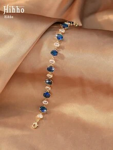 Hihho 1 pieza Pulsera de circonita ovalada, pulsera elegante y brillante que ilumina la piel, adecuada para uso diario, reuniones y fiestas de fogata, combinación de colores aleatoria - Pulsera - Ver 5