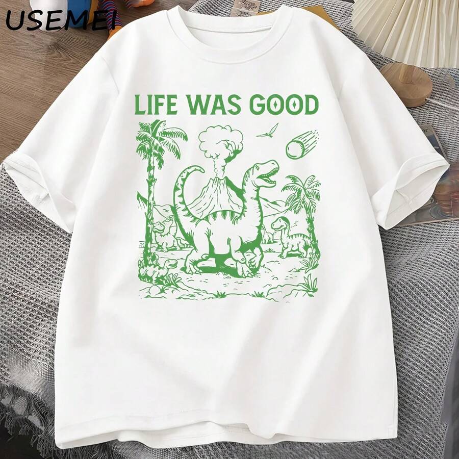 Camiseta divertida de dinosaurio Meme, camiseta de Life Was Good Silly, camiseta Retro de los 90 Dino, camiseta gráfica Meme, camisetas gráficas de algodón Unisex - Multicolor - Ver 1