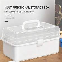 1 Plastic Three-Layer Storage Box, Multi-Purpose Storage Box, Household Folding Toolbox, Portable Art And Craft Box, Sewing Supplies Sorting And Organizing Box, Medicine Box - Pink - View 7