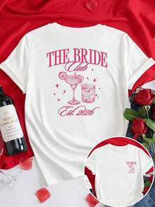 Cotton T-Shirt For Brides With The Bride Club Est 2026 Print, Elegant And Fun Design, Ideal For Bachelorette Parties, Weddings, Vintage Style, Women's Fashion - 白色 - 查看 1