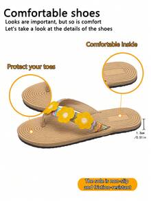 A Pair Of Fashionable Women's Flower Toe Sandals With A Toe Clip Design That Is Not Easy To Fall Off, Suitable For Wearing In Beach Or Daily Street - Yellow - View 7