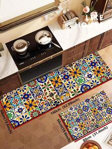 1pc Bohemian Style Kitchen Floor Mat, Cushioned And Anti-Fatigue Design, Mexican Colorful Tile Pattern, Rubber Non-Slip Standing Mat, Suitable For Laundry Room, Sink, Desk And Other Areas - Multicolor - View 11