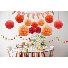 33pcs Party Decorations Supplies Set Paper Lanterns Tissue Pom Poms Flowers Tassels Hanging Garland Banner Triangle Flag Bunting for Birthday Baby Shower Wedding Graduation Events Orange Red - Naranja y rojo - Ver 5