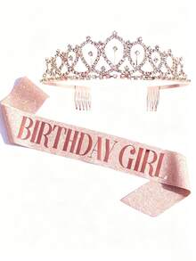 2件裝亮面水鑽水晶皇冠頭飾 生日裝飾 生日緞帶 派對用品 返校季 情人節 - A - 查看 1