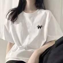 Camiseta de manga corta de algodón puro con cuello redondo para mujer, con diseño estampado por sublimación, estilo delicado y femenino, look dulce de mamá. - Blanco - Ver 1