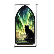 Christian Gothic Vintage 2D Acrylic Tabletop Ornament,Pointed Cathedral Arch Frame,Faux Stained Glass Golden Cross Purple Floral Sky Art Desk Decor,Bookshelf Display Gift For Catholic Believers & Faith Home Decor Lovers - 1PC - View 8