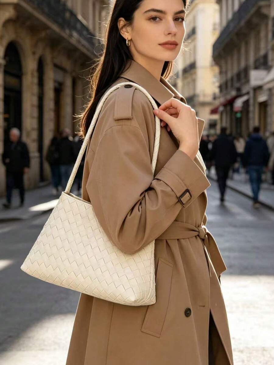 Women's Fashion Woven Underarm Bag, Minimalist Tote Handbag, Solid Color, Versatile Shoulder Handbag, Suitable For Daily Wear