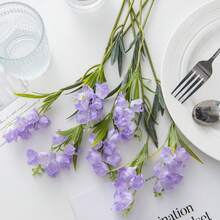 5件裝鈴蘭人造花束，12.99吋仿真絲綢鈴蘭花附莖，冬季花藝布置婚禮新娘花束廚房花束桌上中心裝飾 - 紫色 - 查看 2