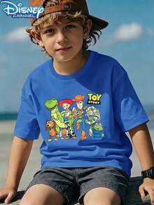 1 Piece Boys Casual Disney Toy Story Character Grid Graphic Short Sleeve T Shirt Teen Boy Clothes Baby Tee For Daily Summer - 寶藍色 - 查看 2
