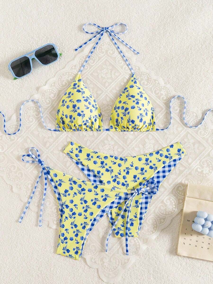 Basics 3 Pieces/Set Solid Color Women's Bikini Set For The Beach In Summer Strand Outfit Damen Strandkleid Bikini Set Damen Bikini Set Badeanzug - 不同的顏色 - 查看 1
