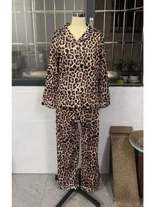 2026 Women's 2 Pieces Pajama Set Casual Fun Print Long Pants + Long Sleeve Shirt Set Loungewear Set PJS Y2K - Brown - View 6